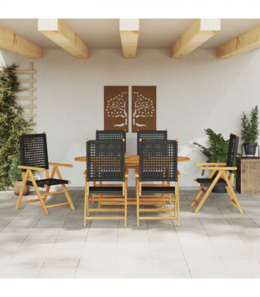 vidaXL Garden Dining Set 7 pcs Black Solid acacia wood and poly rattan