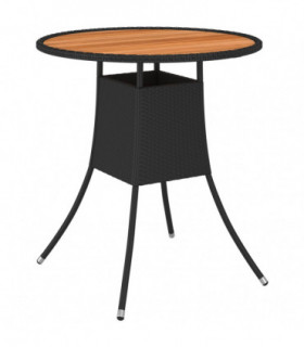 vidaXL Garden Dining Table Black Ø 70 cm Poly Rattan and Solid Acacia Wood