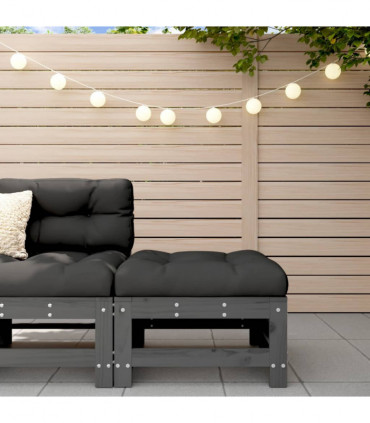 vidaXL Garden Footstool with Cushion Grey Solid Wood Pine