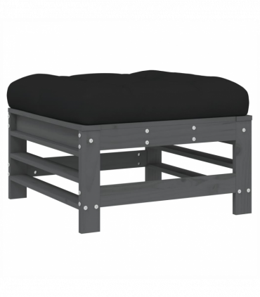 vidaXL Garden Footstool with Cushion Grey Solid Wood Pine