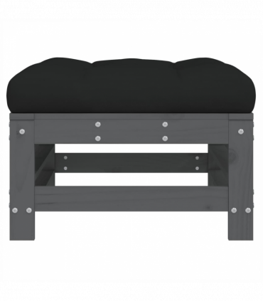 vidaXL Garden Footstool with Cushion Grey Solid Wood Pine