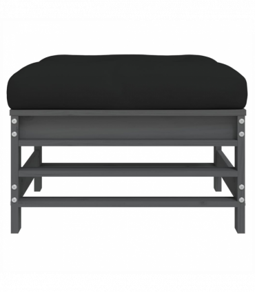 vidaXL Garden Footstool with Cushion Grey Solid Wood Pine