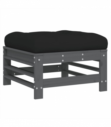 vidaXL Garden Footstool with Cushion Grey Solid Wood Pine