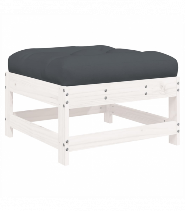 vidaXL Garden Footstool with Cushion White Solid Wood Pine