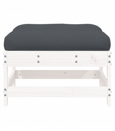 vidaXL Garden Footstool with Cushion White Solid Wood Pine
