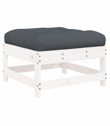vidaXL Garden Footstool with Cushion White Solid Wood Pine