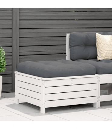 vidaXL Garden Footstool with Cushion White Solid Wood Pine