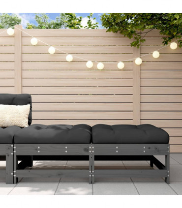 vidaXL Garden Footstools with Cushions 2pcs Grey Solid Wood Pine