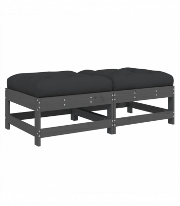 vidaXL Garden Footstools with Cushions 2pcs Grey Solid Wood Pine