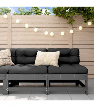 vidaXL Garden Middle Sofas 2 pcs Grey Solid Wood Pine