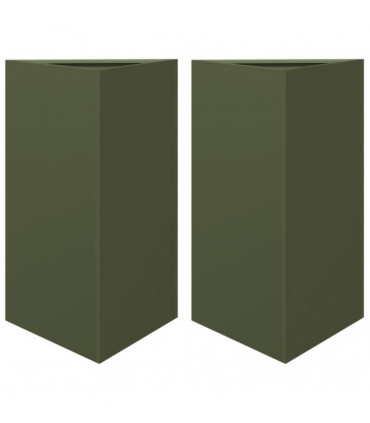 vidaXL Garden Planters 2 pcs Olive Green Triangular 50x43x75 cm Steel