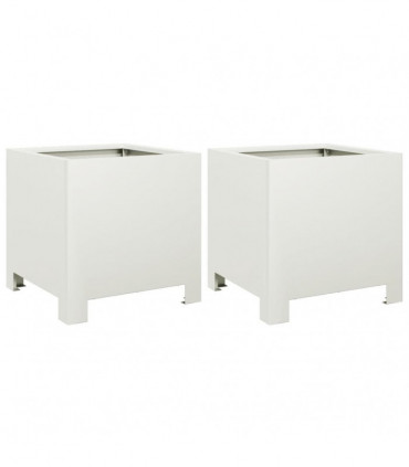 vidaXL Garden Planters 2 pcs White 30x30x30 cm Steel