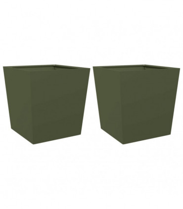 vidaXL Garden Planters Olive Green 2 pcs 50x50x50 cm Steel
