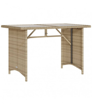 vidaXL Garden Table with Glass Top Beige 110x68x70 cm Poly Rattan