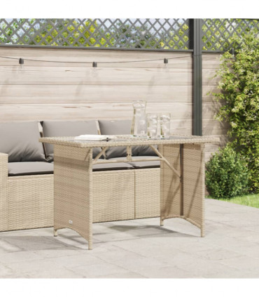 vidaXL Garden Table with Glass Top Beige 110x68x70 cm Poly Rattan