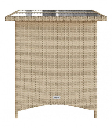 vidaXL Garden Table with Glass Top Beige 110x68x70 cm Poly Rattan