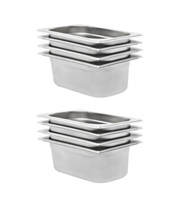vidaXL Gastronorm Containers 8 pcs GN 1/4 100 mm Stainless Steel