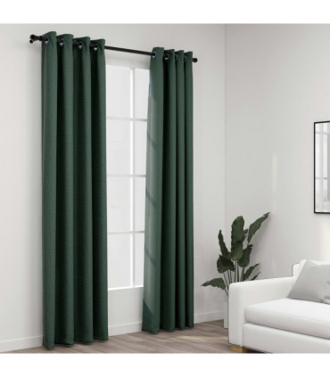 vidaXL Linen-Look Blackout Curtains with Grommets 2pcs Green 140x225cm