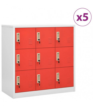 vidaXL Locker Cabinets 5 pcs Light Grey and Red 90x45x92.5 cm Steel