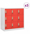 vidaXL Locker Cabinets 5 pcs Light Grey and Red 90x45x92.5 cm Steel