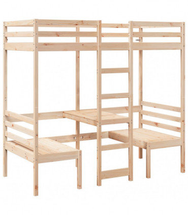 vidaXL Loft Bed Frame with Desk and Chairs 80x200cm Solid Wood Pine