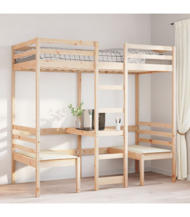 vidaXL Loft Bed Frame with Desk and Chairs 80x200cm Solid Wood Pine