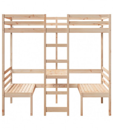 vidaXL Loft Bed Frame with Desk and Chairs 80x200cm Solid Wood Pine
