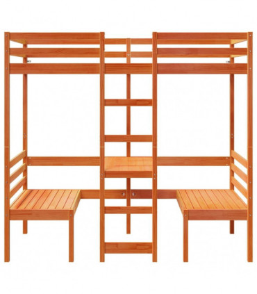 vidaXL Loft Bed Frame with Desk and Chairs Wax Brown 75x190cm Solid Wood Pine