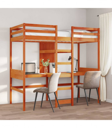 vidaXL Loft Bed Frame without Mattress Wax Brown 75x190cm Solid Wood Pine