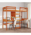 vidaXL Loft Bed Frame without Mattress Wax Brown 75x190cm Solid Wood Pine