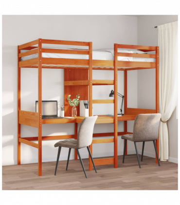 vidaXL Loft Bed Frame without Mattress Wax Brown 75x190cm Solid Wood Pine