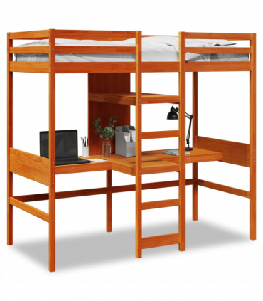 vidaXL Loft Bed Frame without Mattress Wax Brown 75x190cm Solid Wood Pine