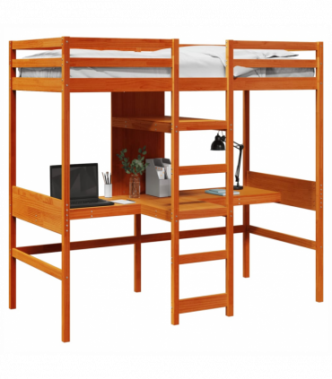 vidaXL Loft Bed Frame without Mattress Wax Brown 75x190cm Solid Wood Pine