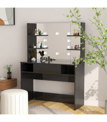 vidaXL Makeup Table with LED Lights 100x40x135 cm MDF Shining Black
