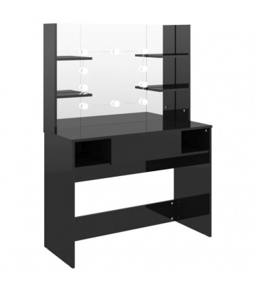vidaXL Makeup Table with LED Lights 100x40x135 cm MDF Shining Black
