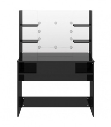 vidaXL Makeup Table with LED Lights 100x40x135 cm MDF Shining Black