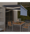 vidaXL Manual Retractable Awning with Blind&LED 4x3m Blue&White