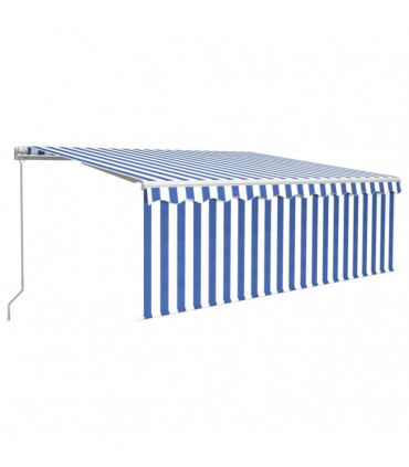vidaXL Manual Retractable Awning with Blind&LED 4x3m Blue&White