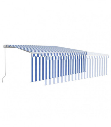 vidaXL Manual Retractable Awning with Blind&LED 4x3m Blue&White