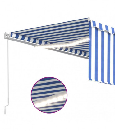 vidaXL Manual Retractable Awning with Blind&LED 4x3m Blue&White