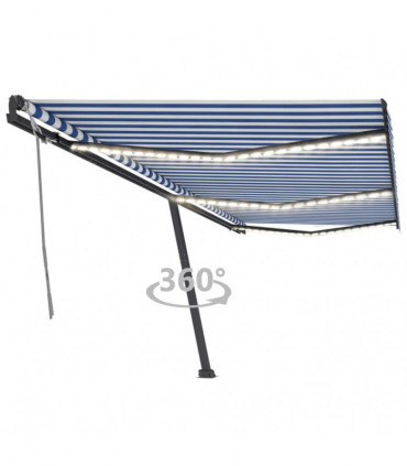 vidaXL Manual Retractable Awning with LED 600x300 cm Blue and White