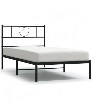 vidaXL Metal Bed Frame with Headboard Black 100x190 cm