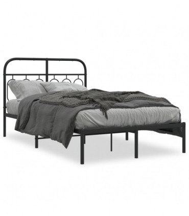 vidaXL Metal Bed Frame with Headboard Black 120x190 cm Small Double
