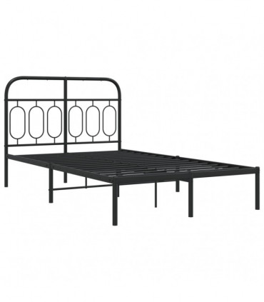 vidaXL Metal Bed Frame with Headboard Black 120x190 cm Small Double