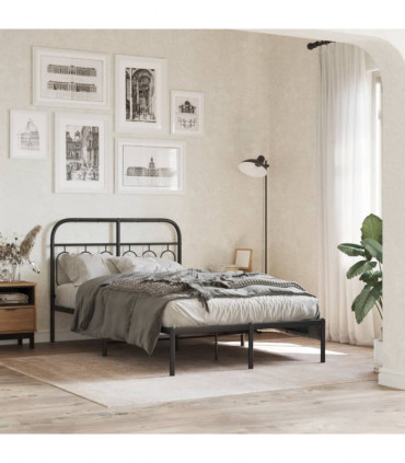 vidaXL Metal Bed Frame with Headboard Black 120x190 cm Small Double