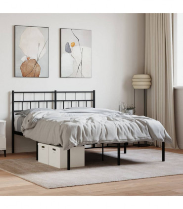 vidaXL Metal Bed Frame with Headboard Black 140x190 cm