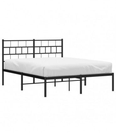 vidaXL Metal Bed Frame with Headboard Black 140x190 cm