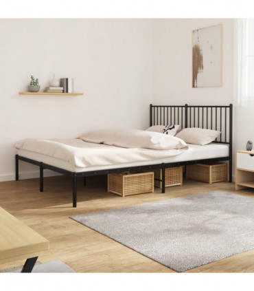 vidaXL Metal Bed Frame with Headboard Black 160x200 cm