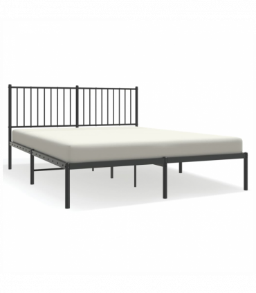 vidaXL Metal Bed Frame with Headboard Black 160x200 cm