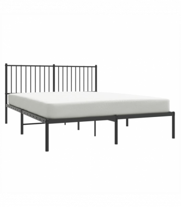 vidaXL Metal Bed Frame with Headboard Black 160x200 cm